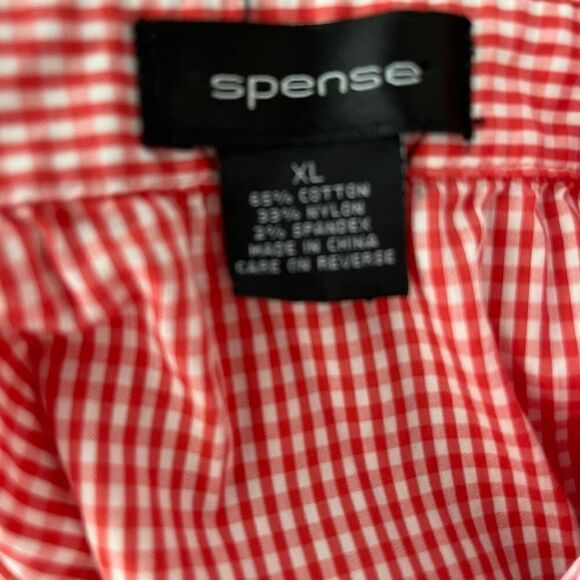 𝅺Spense sleeveless stitched small pleated button front coral/white checked top - Picture 6 of 6